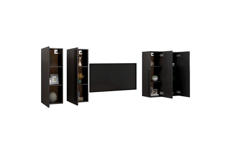 TV-tasot 4 kpl musta 30,5x30x90 cm lastulevy - Huonekalut - TV- & Mediakalusteet - TV-kaappi
