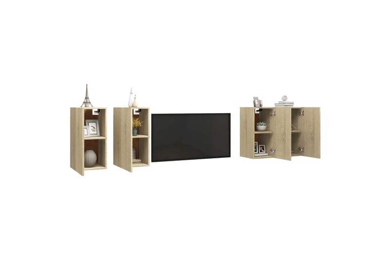 TV-tasot 4 kpl Sonoma-tammi 30,5x30x60 cm lastulevy - Huonekalut - TV- & Mediakalusteet - TV-kaappi