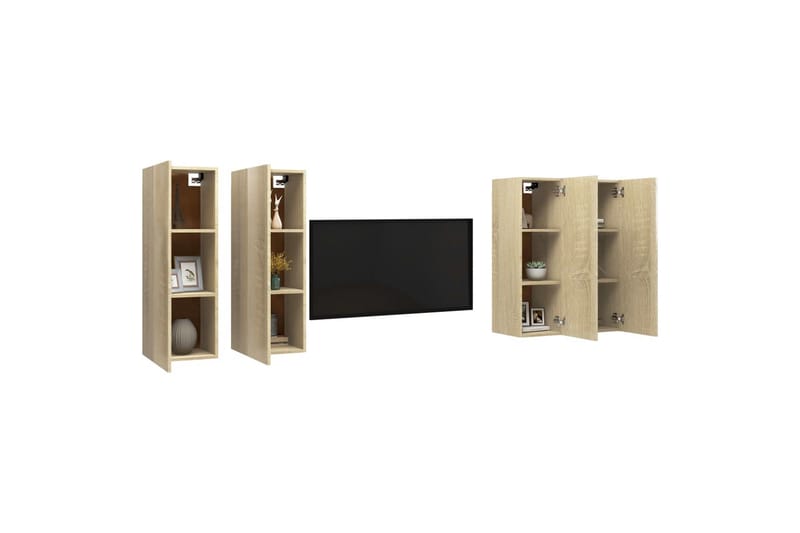 TV-tasot 4 kpl Sonoma-tammi 30,5x30x90 cm lastulevy - Huonekalut - TV- & Mediakalusteet - TV-kaappi