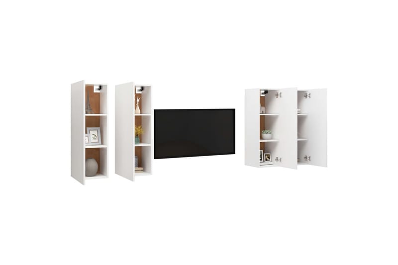 TV-tasot 4 kpl valkoinen 30,5x30x90 cm lastulevy - Huonekalut - TV- & Mediakalusteet - TV-kaappi