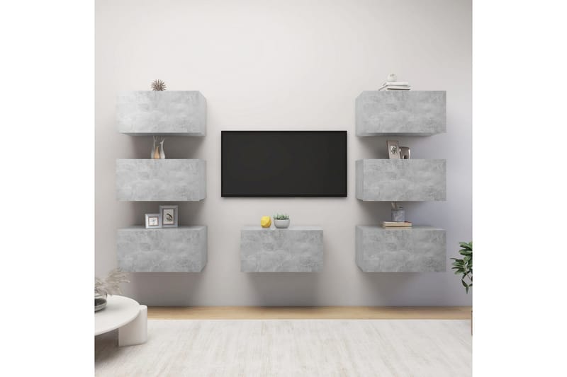 TV-tasot 7 kpl betoninharmaa 30,5x30x60 cm lastulevy - Huonekalut - TV- & Mediakalusteet - TV-kaappi