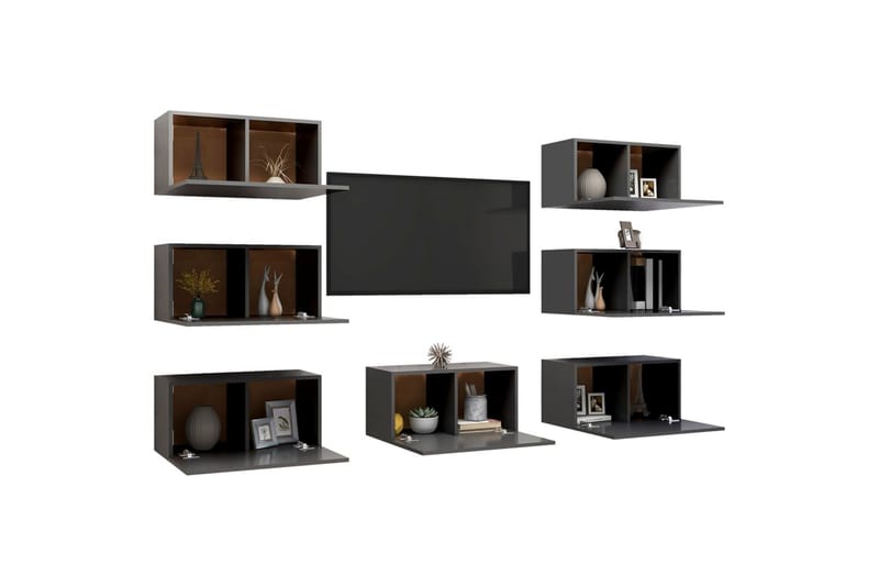TV-tasot 7 kpl harmaa 30,5x30x60 cm lastulevy - Huonekalut - TV- & Mediakalusteet - TV-kaappi