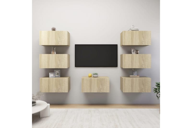 TV-tasot 7 kpl Sonoma-tammi 30,5x30x60 cm lastulevy - Huonekalut - TV- & Mediakalusteet - TV-kaappi