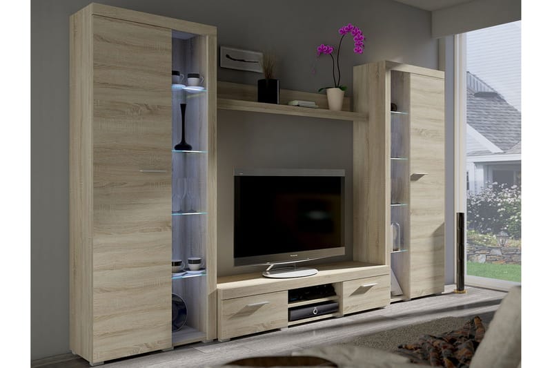 TV-kaluste Rumba 300x34x190 cm, Beige / Harmaa / Valkoinen