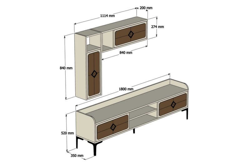 Hovdane TV-Möbelset 180 cm Brown/White - Huonekalut - TV- & Mediakalusteet - TV-kalustepaketti