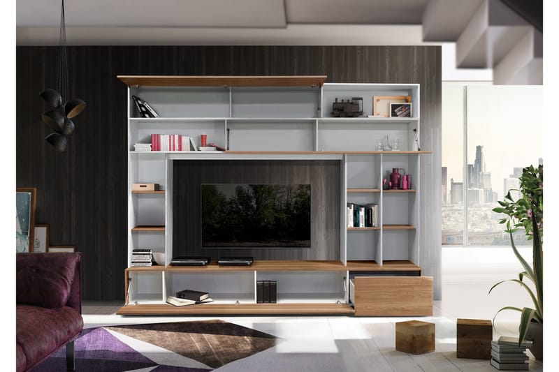 Mediakaluste Pratiko 276 cm - Valkoinen/Ruskea - Huonekalut - TV- & Mediakalusteet - TV-kalustepaketti