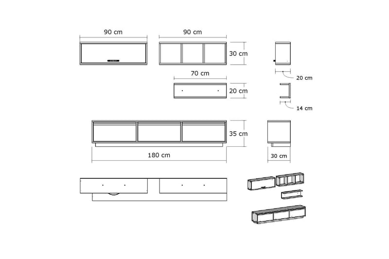 Mediasäilytys Lalenius 180 cm - Huonekalut - TV- & Mediakalusteet - TV-kalustepaketti