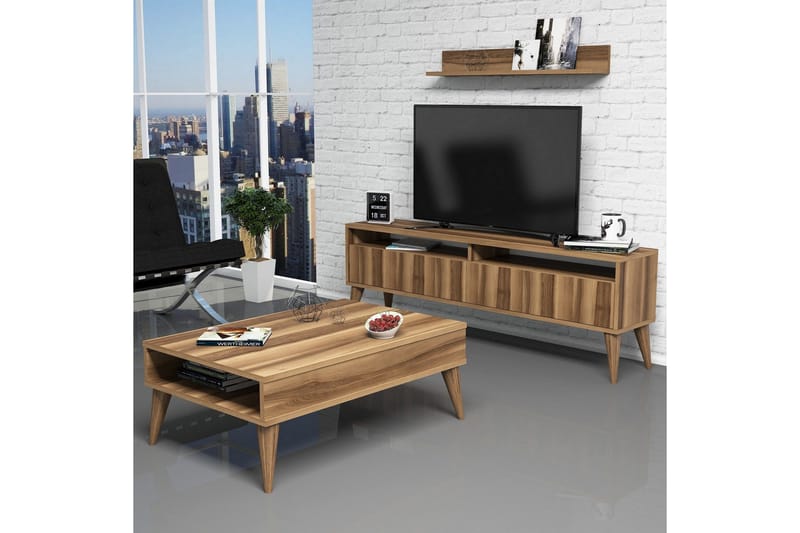 Olohuoneen kalustepaketti Nyarai 150 cm - Pähkinä - Huonekalut - TV- & Mediakalusteet - TV-kalustepaketti