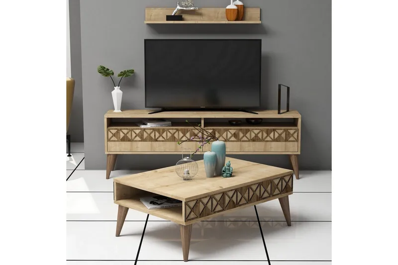 Olohuoneen kalustepaketti Raffaldt 150 cm - Tammi - Huonekalut - TV- & Mediakalusteet - TV-kalustepaketti