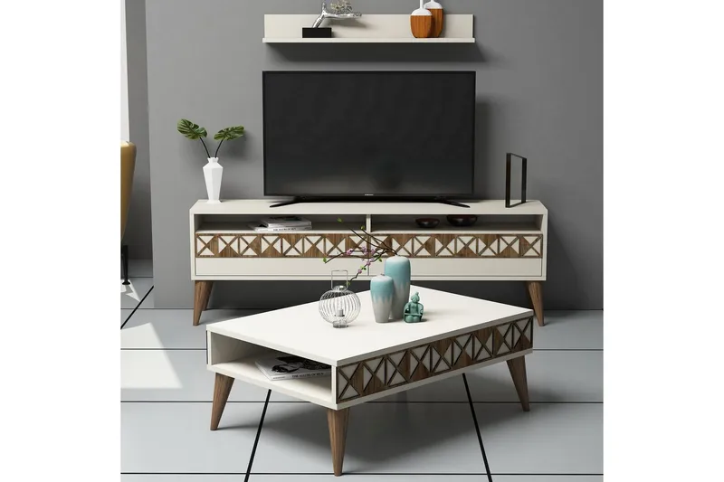 Olohuoneen kalustepaketti Raffaldt 150 cm, Valkoinen/Ruskea