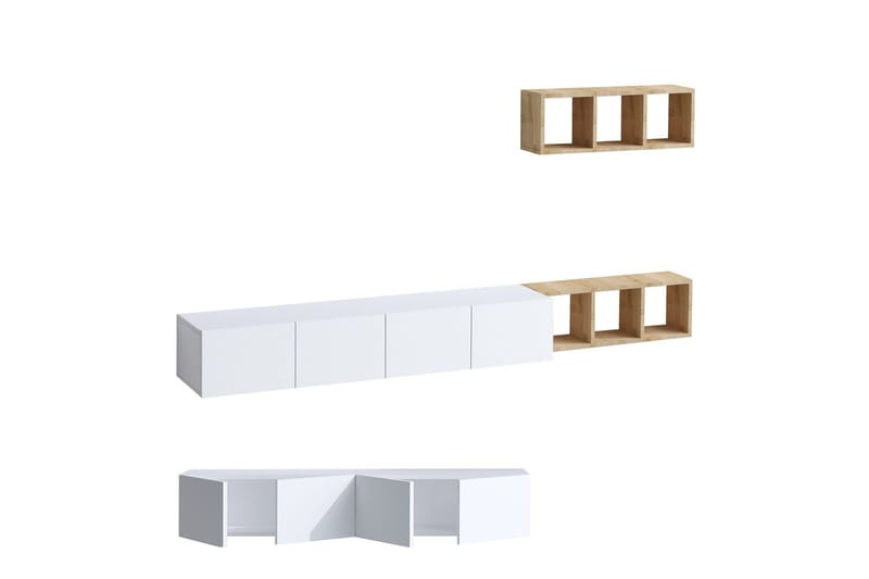 Pa TV-kalustesetti 215x32 cm Valkoinen/Ruskea, Hanah Home