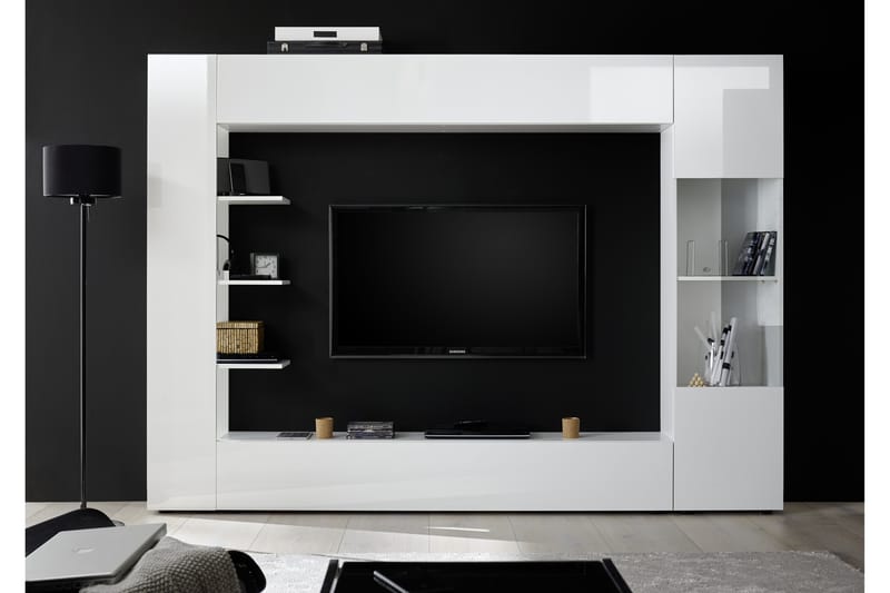 Seinäkokonaisuus Selvena 295 cm - Valkoinen - Huonekalut - TV- & Mediakalusteet - TV-kalustepaketti