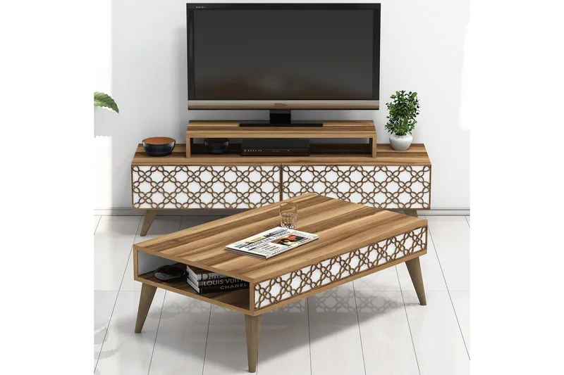 TV-kalustepaketti Amtorp 140 cm - Ruskea/Valkoinen - Huonekalut - TV- & Mediakalusteet - TV-kalustepaketti