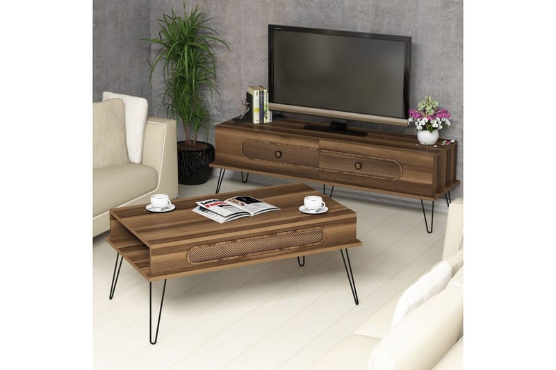 TV-kalustepaketti Amtorp 145 cm - Ruskea - Huonekalut - TV- & Mediakalusteet - TV-kalustepaketti