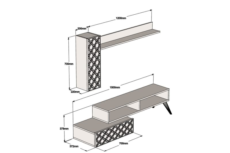 TV-kalustepaketti Amtorp 150 cm - Ruskea/Harmaa - TV-kalustepaketti