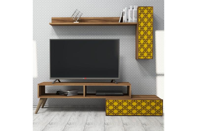 TV-kalustepaketti Amtorp 150 cm - Ruskea/Keltainen - Huonekalut - TV- & Mediakalusteet - TV-kalustepaketti