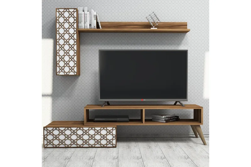 TV-kalustepaketti Amtorp 150 cm, Ruskea/Valkoinen