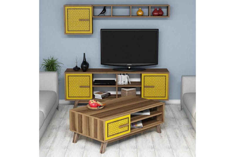 TV-kalustepaketti Amtorp 160 cm - Ruskea/Keltainen - Huonekalut - TV- & Mediakalusteet - TV-kalustepaketti