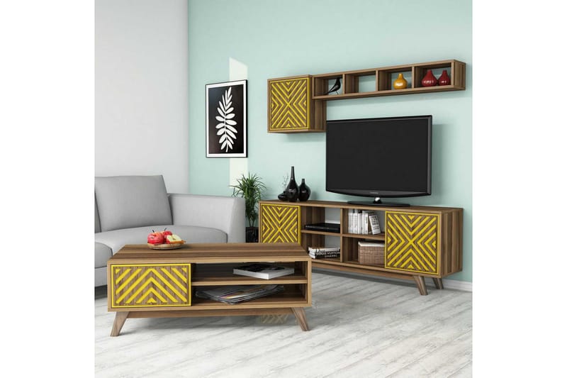 TV-kalustepaketti Amtorp 160 cm - Ruskea/Keltainen - Huonekalut - TV- & Mediakalusteet - TV-kalustepaketti