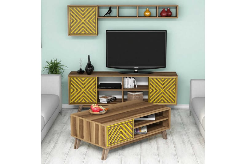 TV-kalustepaketti Amtorp 160 cm - Ruskea/Keltainen - Huonekalut - TV- & Mediakalusteet - TV-kalustepaketti