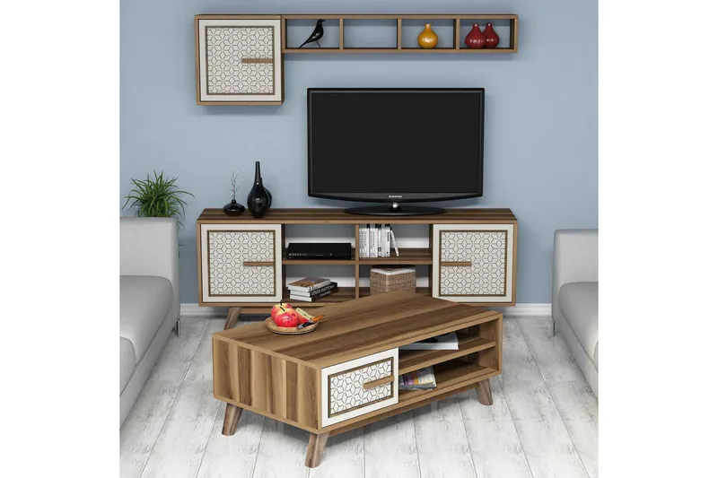 TV-kalustepaketti Amtorp 160 cm, Ruskea/Tammi/Valkoinen