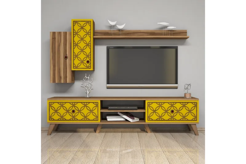 TV-kalustepaketti Amtorp 180 cm - Ruskea/Keltainen - Huonekalut - TV- & Mediakalusteet - TV-kalustepaketti