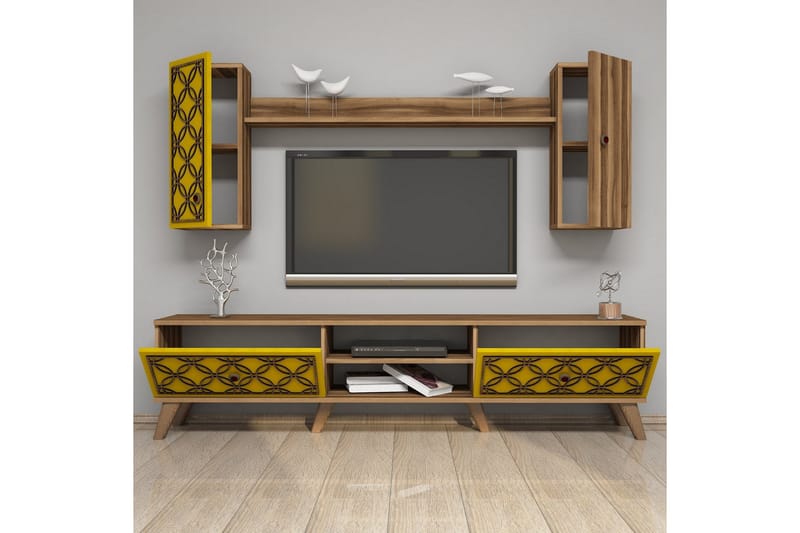 TV-kalustepaketti Amtorp 180 cm - Ruskea/Keltainen - Huonekalut - TV- & Mediakalusteet - TV-kalustepaketti