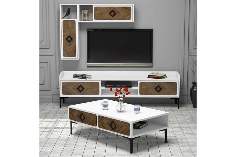 TV-kalustepaketti Amtorp 180 cm, Valkoinen/Ruskea