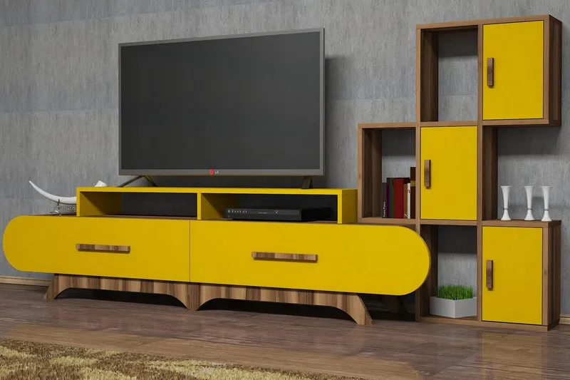 TV-kalustepaketti Amtorp 205 cm - Ruskea/Keltainen - Huonekalut - TV- & Mediakalusteet - TV-kalustepaketti