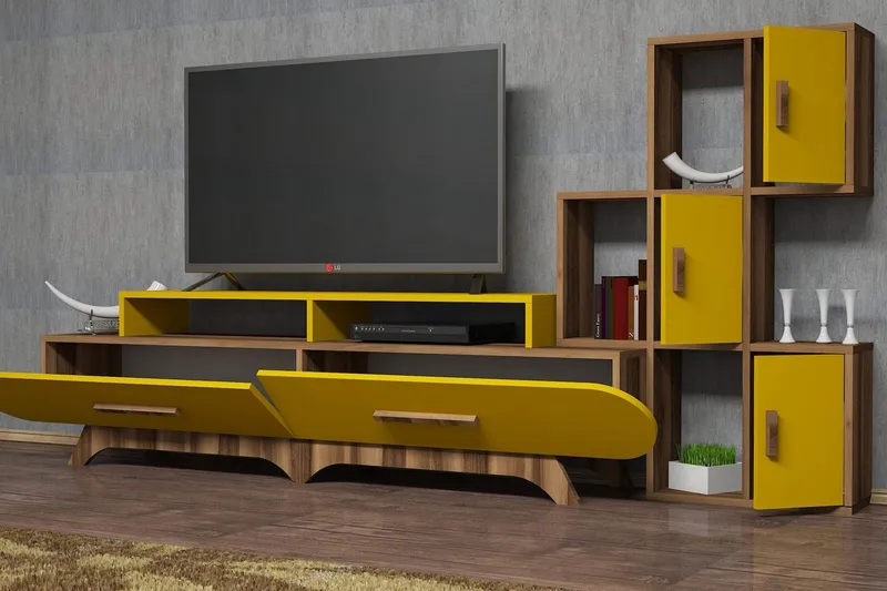 TV-kalustepaketti Amtorp 205 cm - Ruskea/Keltainen - Huonekalut - TV- & Mediakalusteet - TV-kalustepaketti