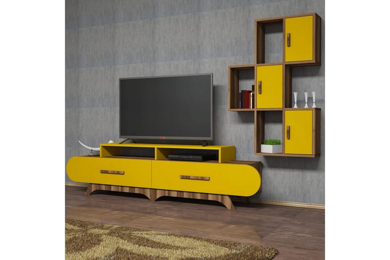 TV-kalustepaketti Amtorp 205 cm - Ruskea/Keltainen - Huonekalut - TV- & Mediakalusteet - TV-kalustepaketti