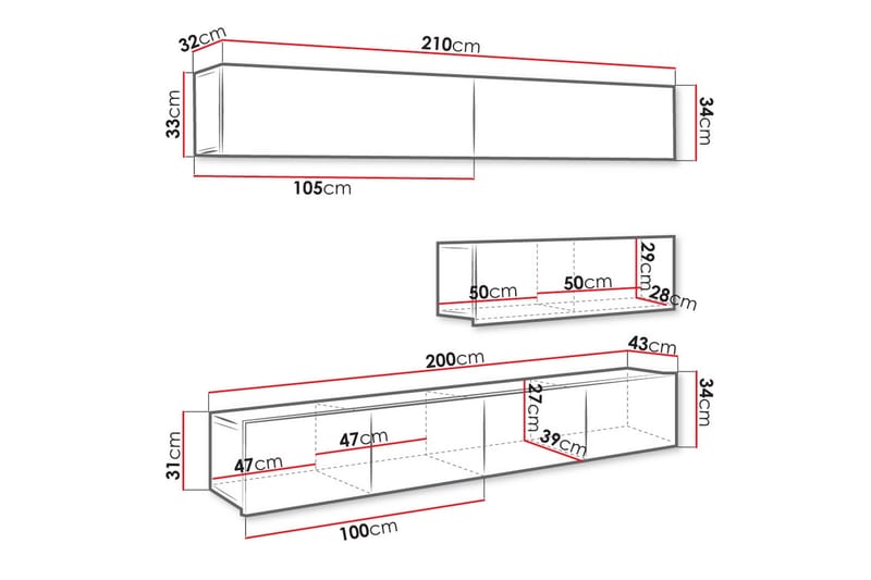 TV-kalustepaketti Calabrini - Musta - Huonekalut - TV- & Mediakalusteet - TV-kalustepaketti