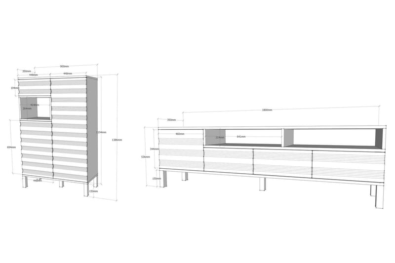 TV-kalustepaketti Dumö 180 cm - Valkoinen/Harmaa - Huonekalut - TV- & Mediakalusteet - TV-kalustepaketti