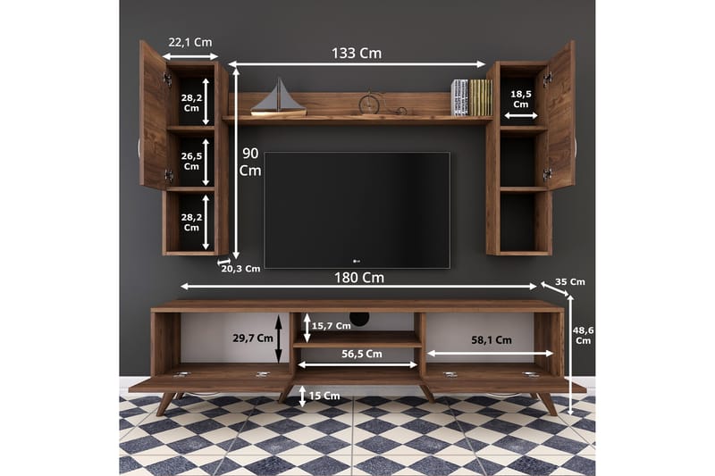 TV-kalustepaketti Horveryd 180 cm - Ruskea - Huonekalut - TV- & Mediakalusteet - TV-kalustepaketti
