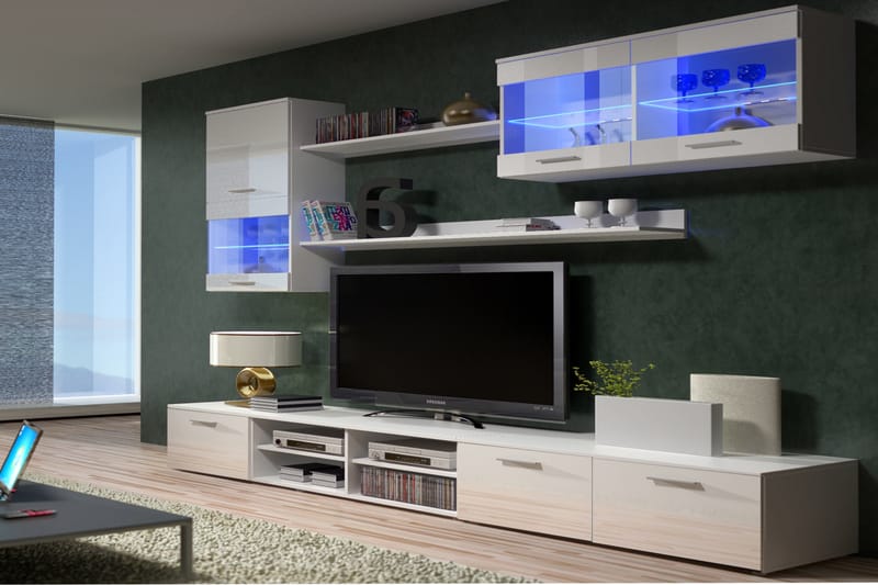 TV-kalustepaketti Jyles 250 cm - Valkoinen - Huonekalut - TV- & Mediakalusteet - TV-kalustepaketti