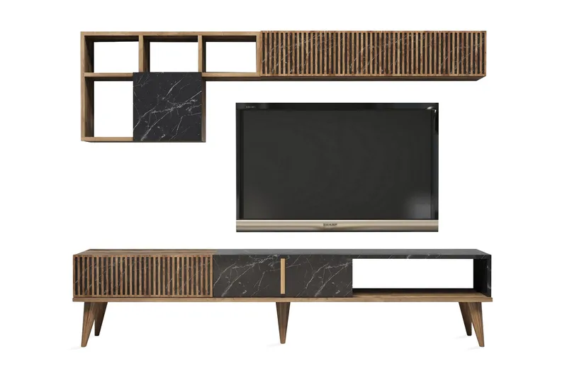 TV-Kalustepaketti Lebens 180 cm - Pähkinä/Musta - Huonekalut - TV- & Mediakalusteet - TV-kalustepaketti