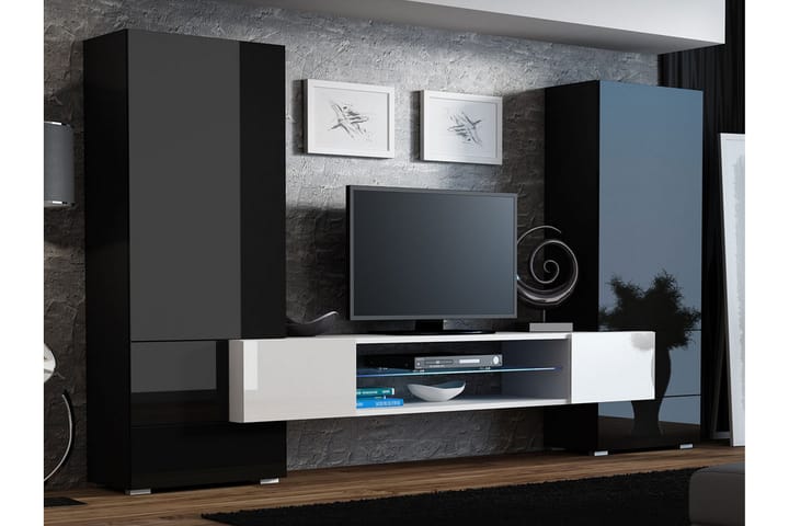 TV-kalustepaketti LED Tori 278x46x162 cm - Musta/Valkoinen - TV-kalustepaketti