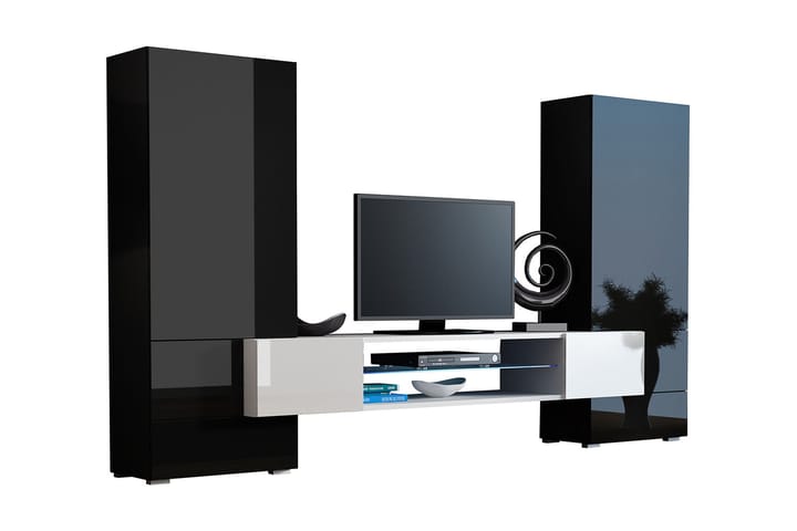 TV-kalustepaketti LED Tori 278x46x162 cm - Musta/Valkoinen - TV-kalustepaketti