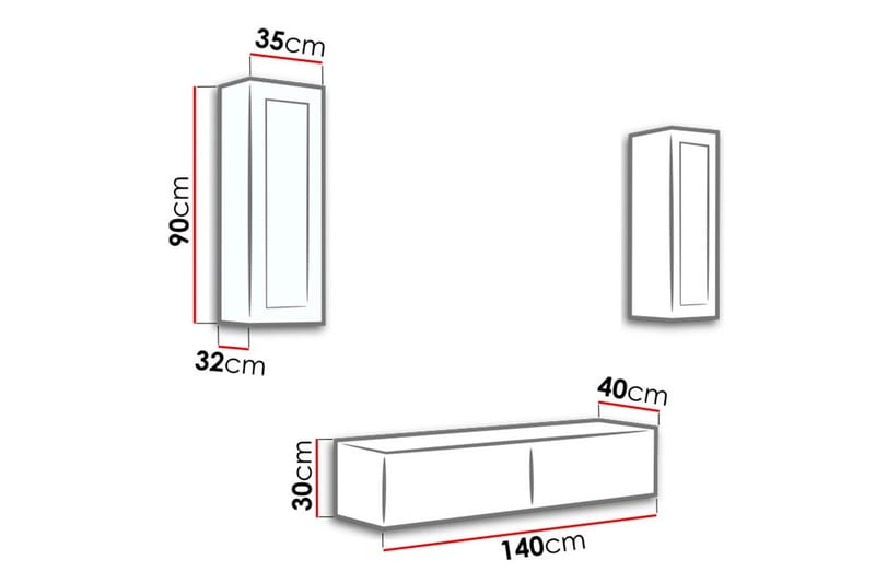 TV-kalustepaketti Vigo 210x40x180 cm - Musta/Valkoinen - Huonekalut - TV- & Mediakalusteet - TV-kalustepaketti