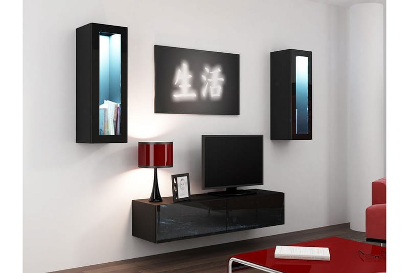 TV-kalustepaketti Vigo 210x40x180 cm - Musta/Valkoinen - Huonekalut - TV- & Mediakalusteet - TV-kalustepaketti