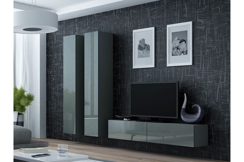 TV-kalustepaketti Vigo 220x40x180 cm - Musta / Harmaa - Huonekalut - TV- & Mediakalusteet - TV-kalustepaketti