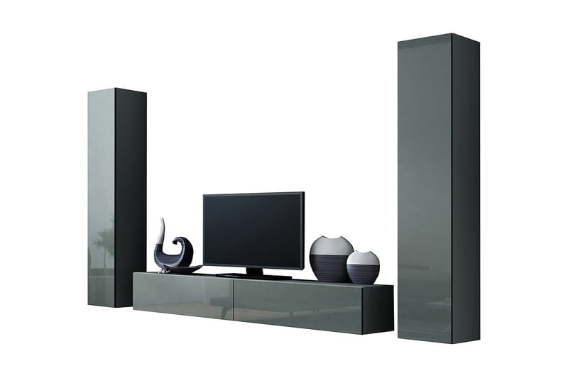 TV-kalustepaketti Vigo 260x40x180 cm - Musta/Harmaa/Valkoinen - Huonekalut - TV- & Mediakalusteet - TV-kalustepaketti