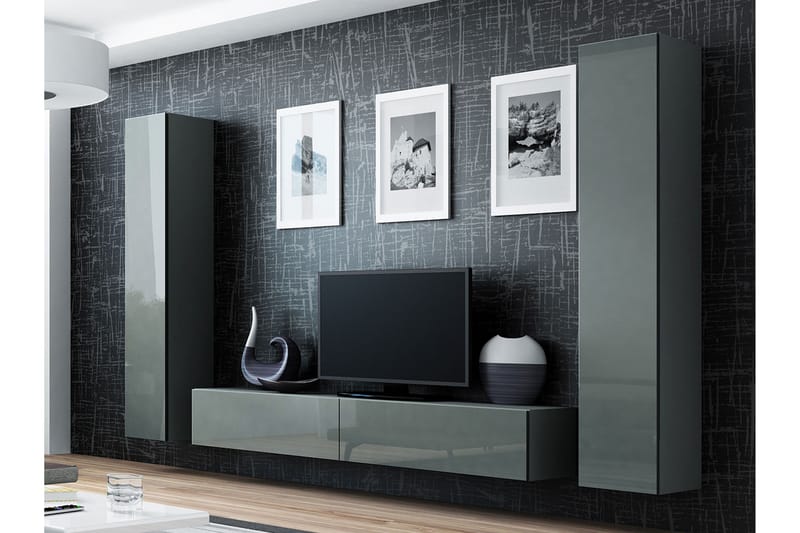 TV-kalustepaketti Vigo 260x40x180 cm - Musta/Harmaa/Valkoinen - Huonekalut - TV- & Mediakalusteet - TV-kalustepaketti