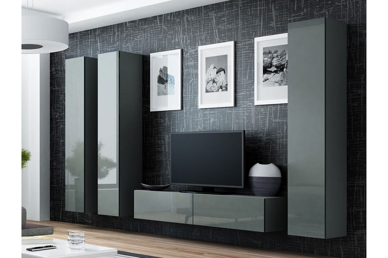 TV-kalustepaketti Vigo 260x40x180 cm - Musta/Harmaa/Valkoinen - Huonekalut - TV- & Mediakalusteet - TV-kalustepaketti