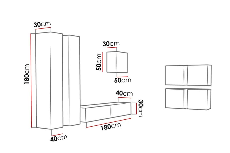 TV-kalustepaketti Vigo 260x40x180 cm - Musta/Valkoinen - Huonekalut - TV- & Mediakalusteet - TV-kalustepaketti