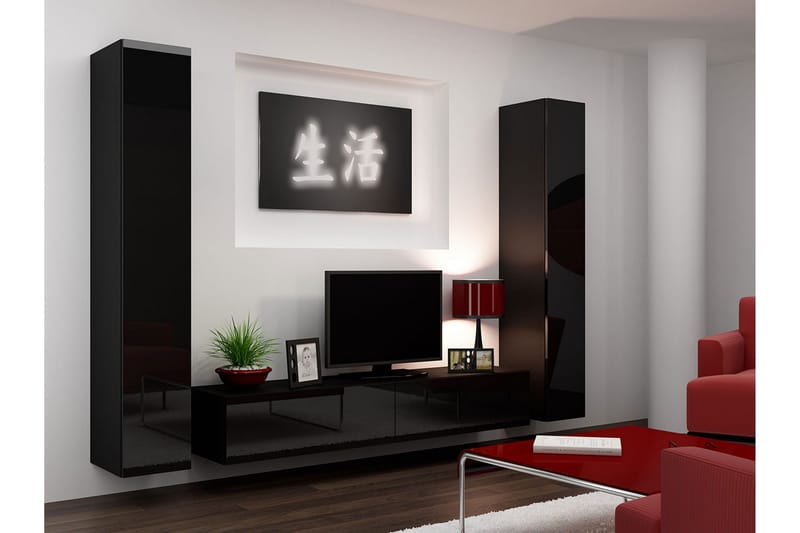 TV-kalustepaketti Vigo 260x40x180 cm, Musta/Valkoinen