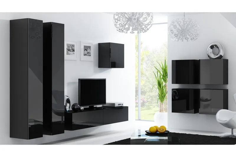 TV-kalustepaketti Vigo 260x40x180 cm, Musta/Valkoinen