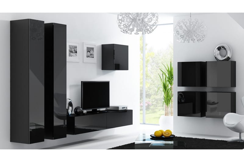 TV-kalustepaketti Vigo 260x40x180 cm - Musta/Valkoinen - Huonekalut - TV- & Mediakalusteet - TV-kalustepaketti