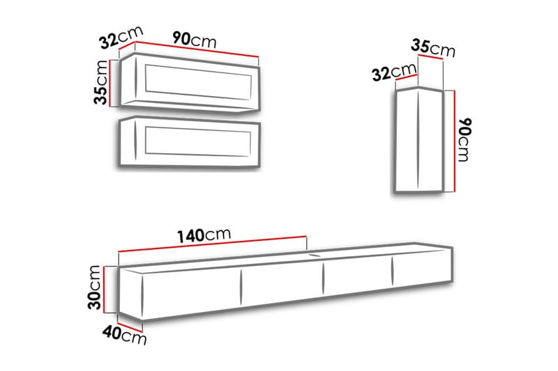TV-kalustepaketti Vigo 280x40x180 cm - Harmaa - Huonekalut - TV- & Mediakalusteet - TV-kalustepaketti