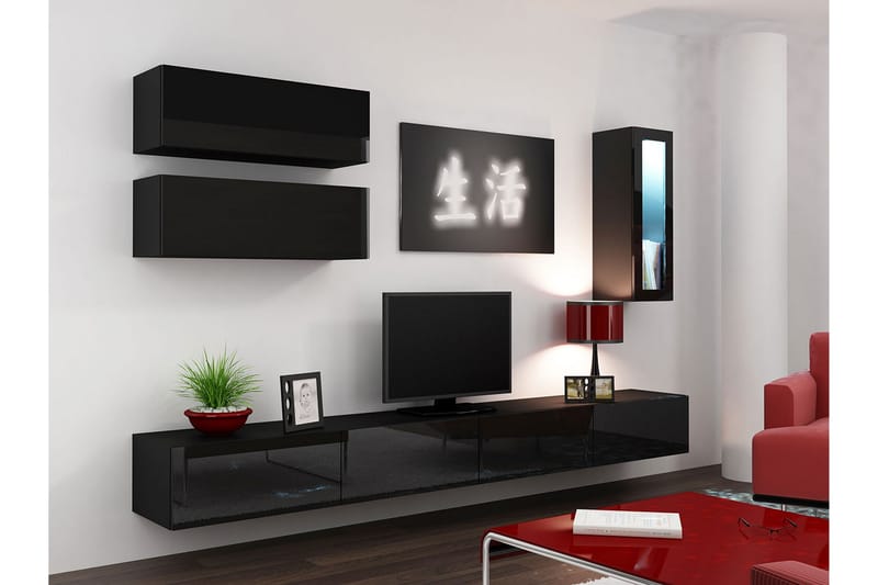 TV-kalustepaketti Vigo 280x40x180 cm - Musta/Valkoinen - Huonekalut - TV- & Mediakalusteet - TV-kalustepaketti